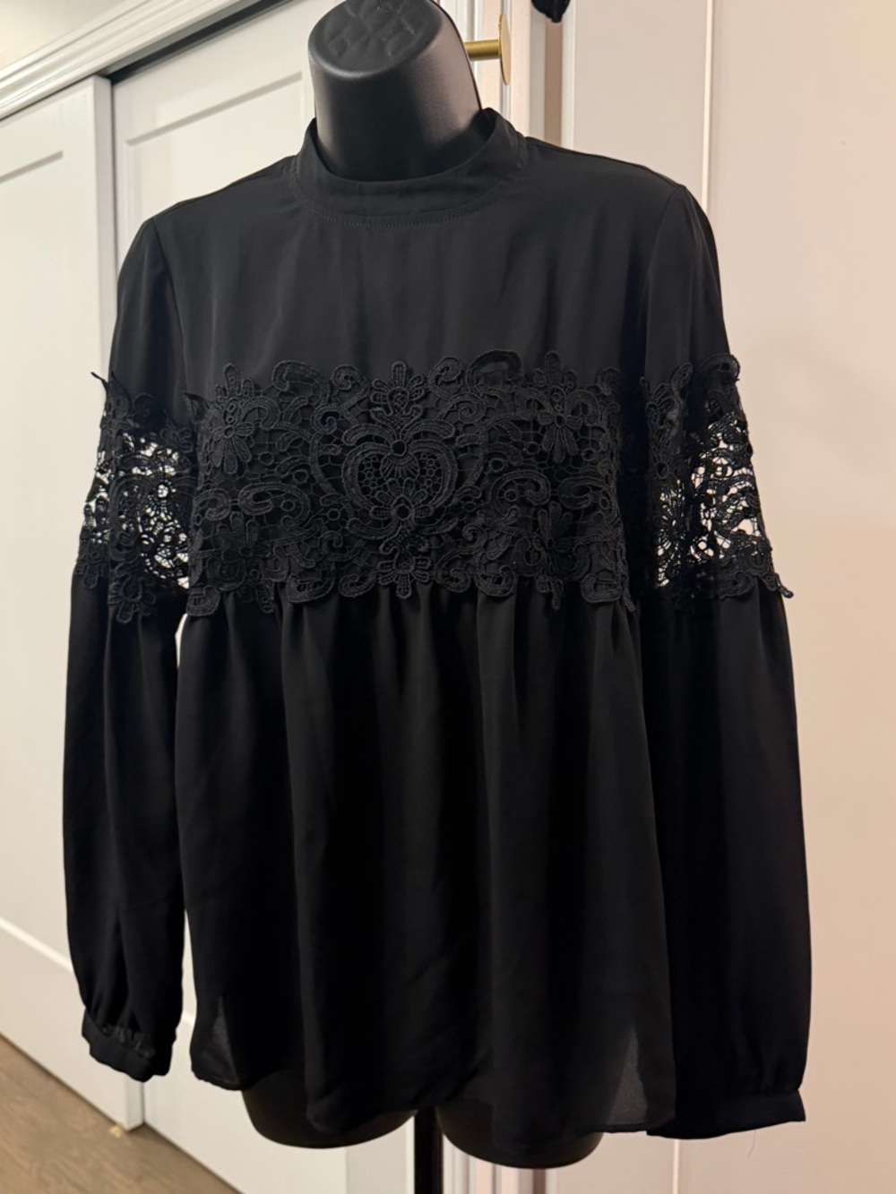 Express Black Lace Detail Mock Neck Blouse Size Small